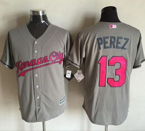 Royals #13 Salvador Perez Grey New Cool Base Mother's Day Stitched MLB Jersey